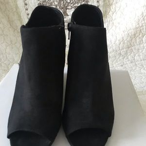 Bamboo black open toe booties.